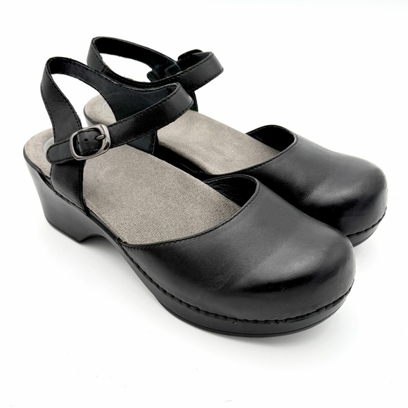 Dansko Womens Sam Ankle Strap Clog Sandals Sz 39 US-9 Black Mary Jane